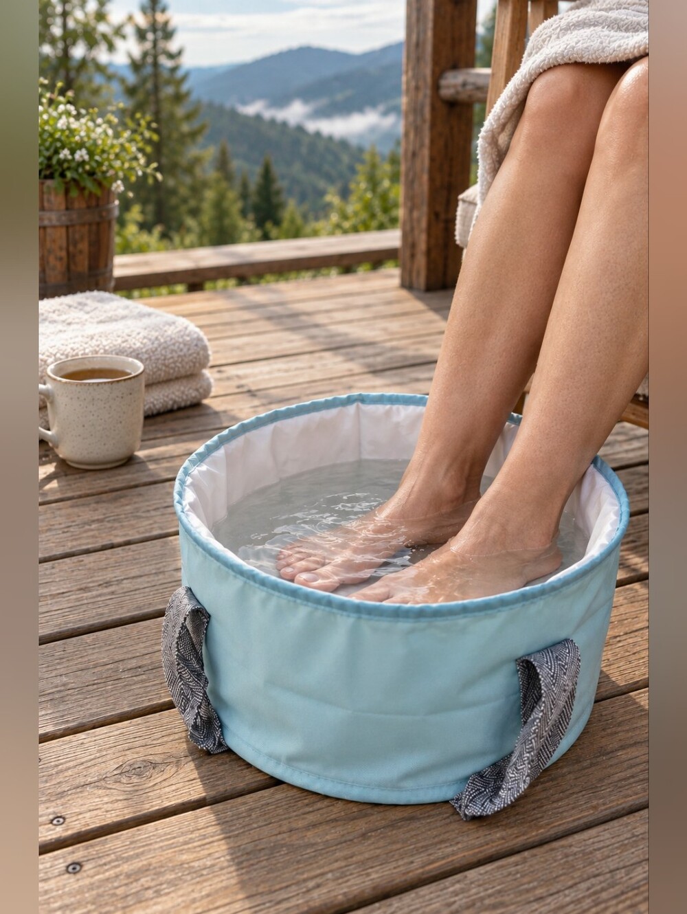 Collapsible Foot Bath Basin Portable Soaking Bucket Blue Small 30x20cm